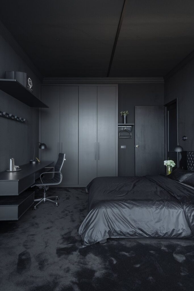 All-Black Minimalist Bedroom