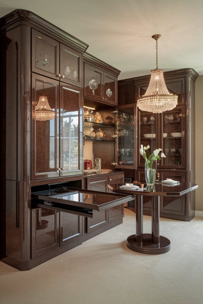 Built-In Cabinets with Pull-Out Dining Surfaces