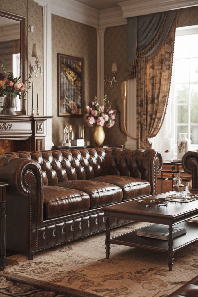 Classic Chesterfield Sofa in a Traditional Living Room