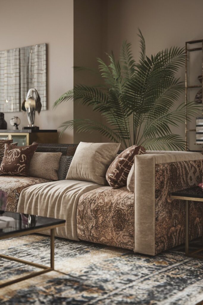 Sofa with Mixed Textures (e.g., leather & fabric combo)