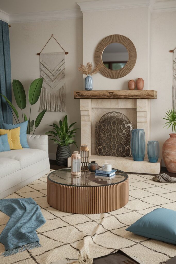 Boho-Inspired Fireplace Styling