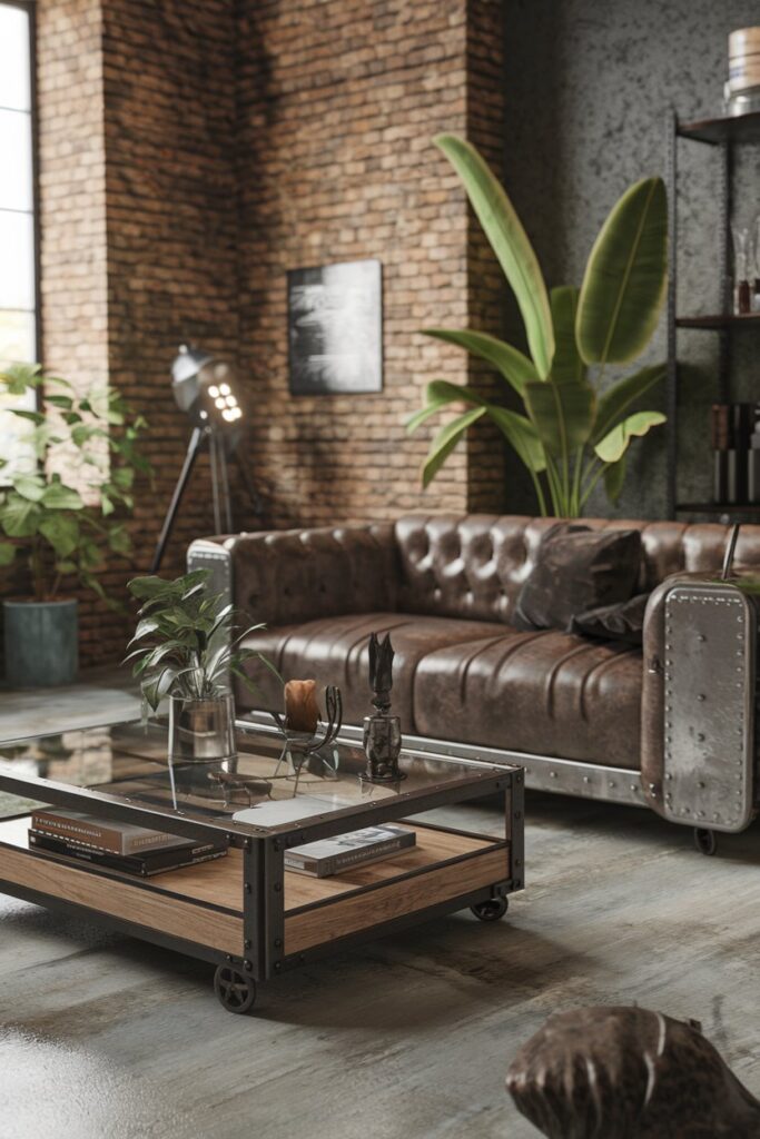Industrial Style Sofa with Metal Accents