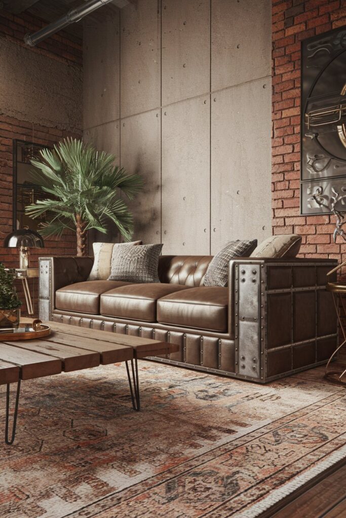 Industrial Style Sofa with Metal Accents