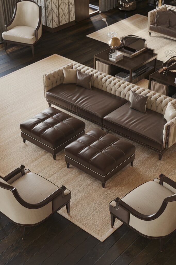 Sofa Paired with Matching Ottomans
