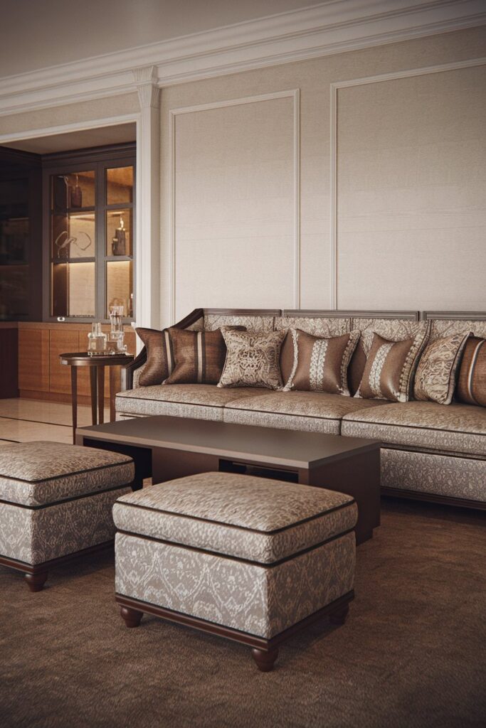 Sofa Paired with Matching Ottomans