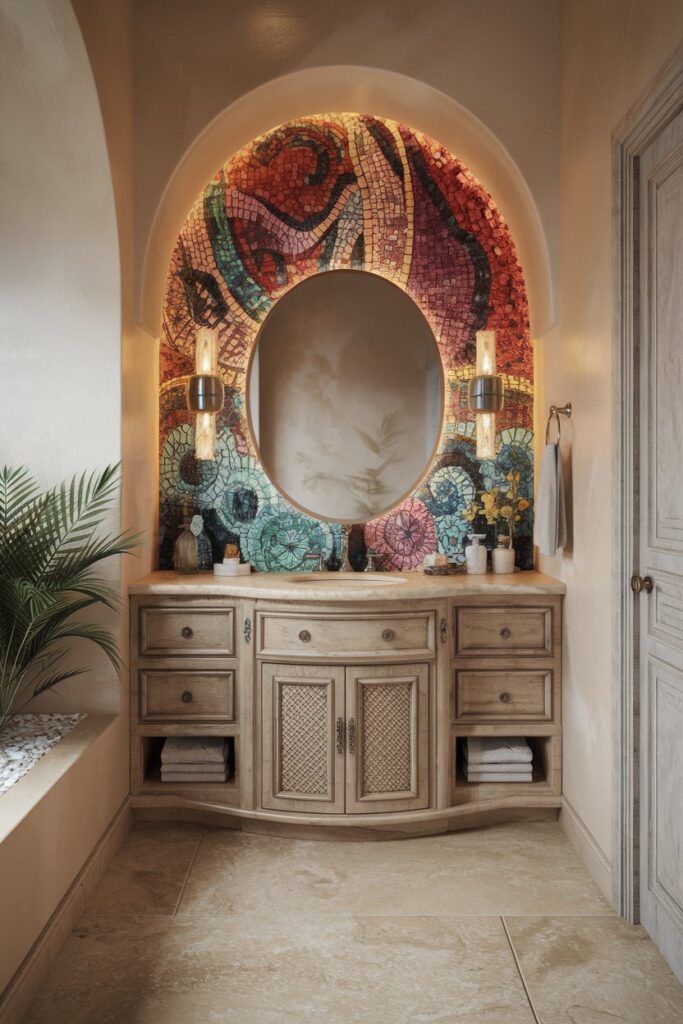 Colorful Vanity Backsplashes with Mosaic Art