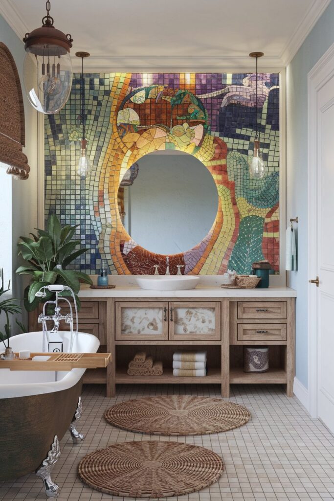 Colorful Vanity Backsplashes with Mosaic Art