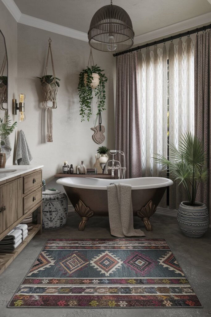 Boho Chic Bathroom Rugs with Ethnic Patterns