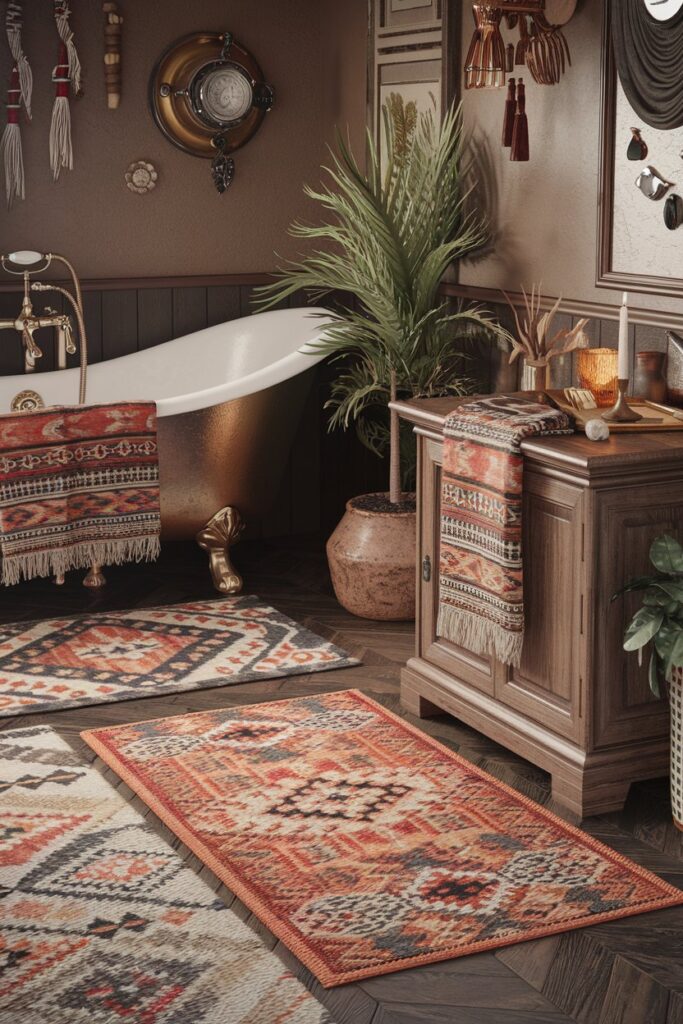 Boho Chic Bathroom Rugs with Ethnic Patterns