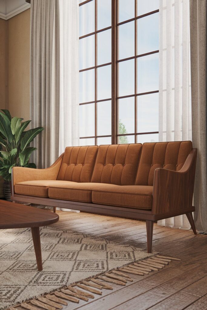 Mid-Century Modern Sofa with Wooden Legs