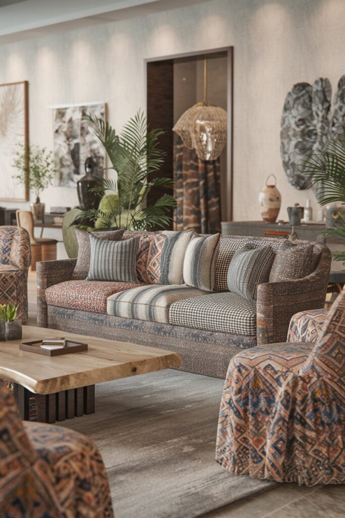 Boho-Inspired Sofa with Mixed Patterns