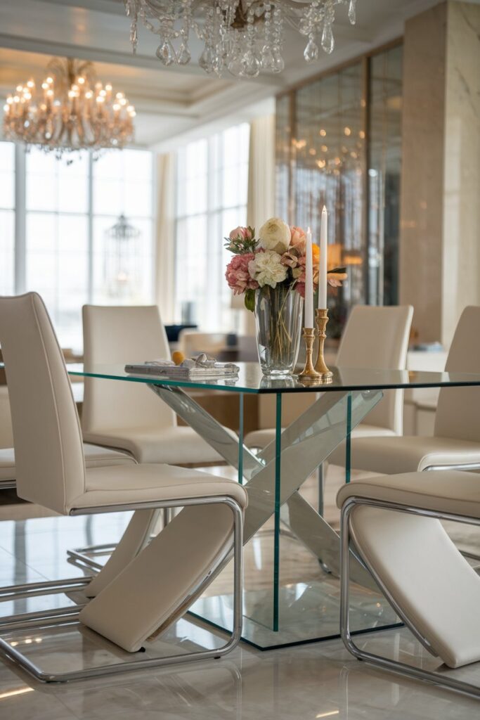 Glass Dining Tables with Sleek Chairs - 2