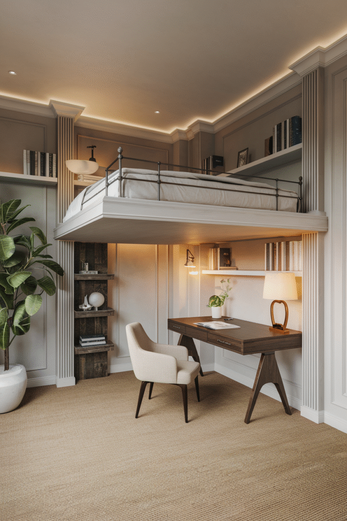 Lofted Bed with Workspace Below