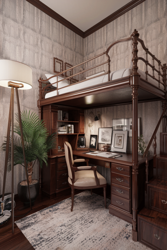 Lofted Bed with Workspace Below