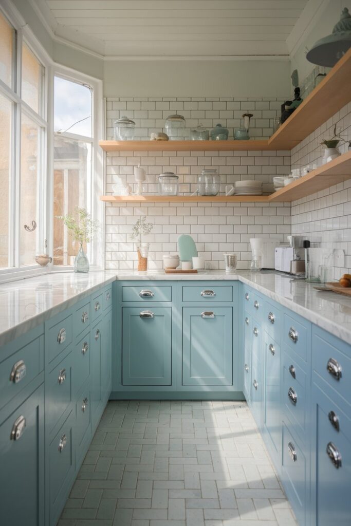 Sky Blue Cabinets to Add Airiness to Small Kitchens