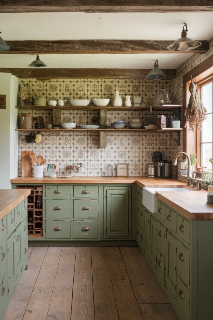 Olive Green Cabinets for Rustic Charm