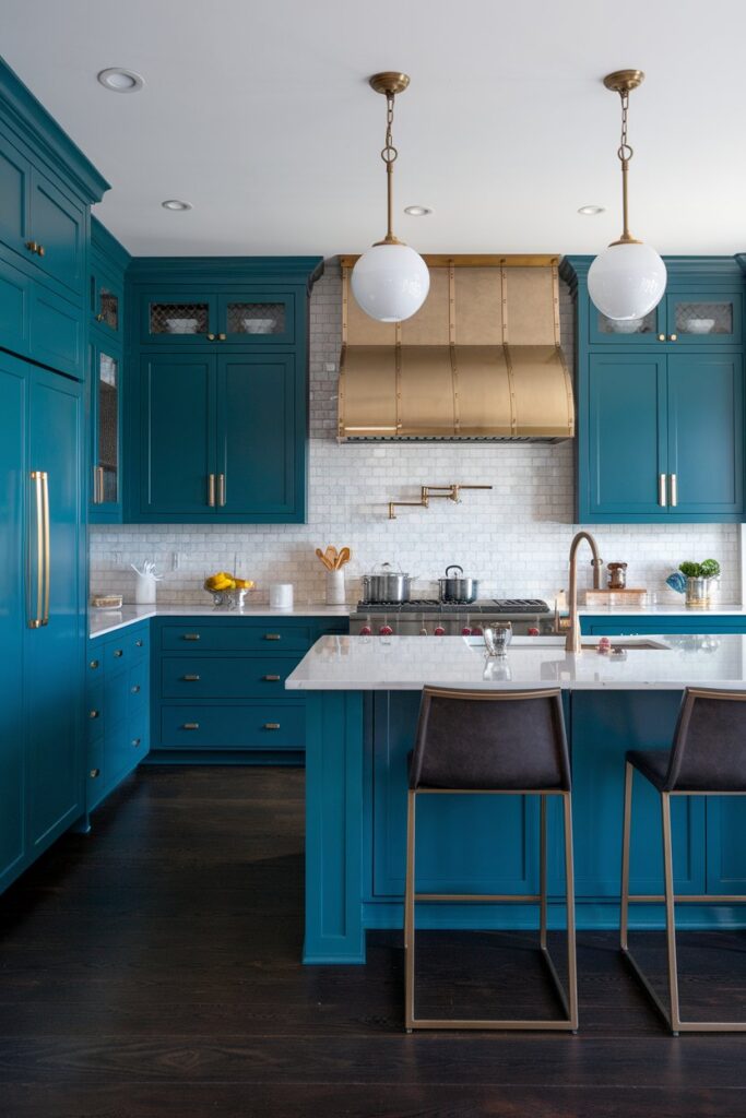 Dark Teal Cabinets for a Dramatic Statement
