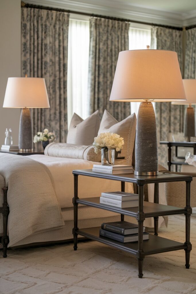Master Bedroom with Stylish Bedside Tables and Lamps