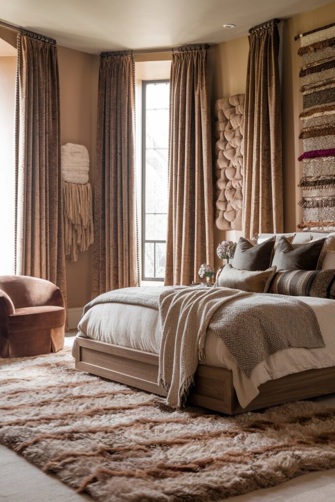 Master Bedroom with Plush Area Rugs and Textiles