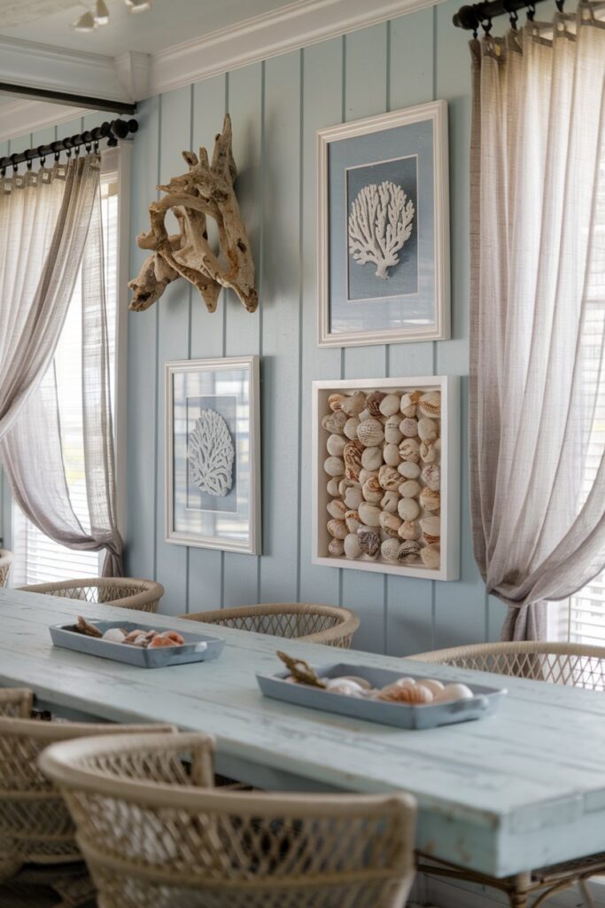 Coastal-Themed Wall Decor (driftwood, shells)