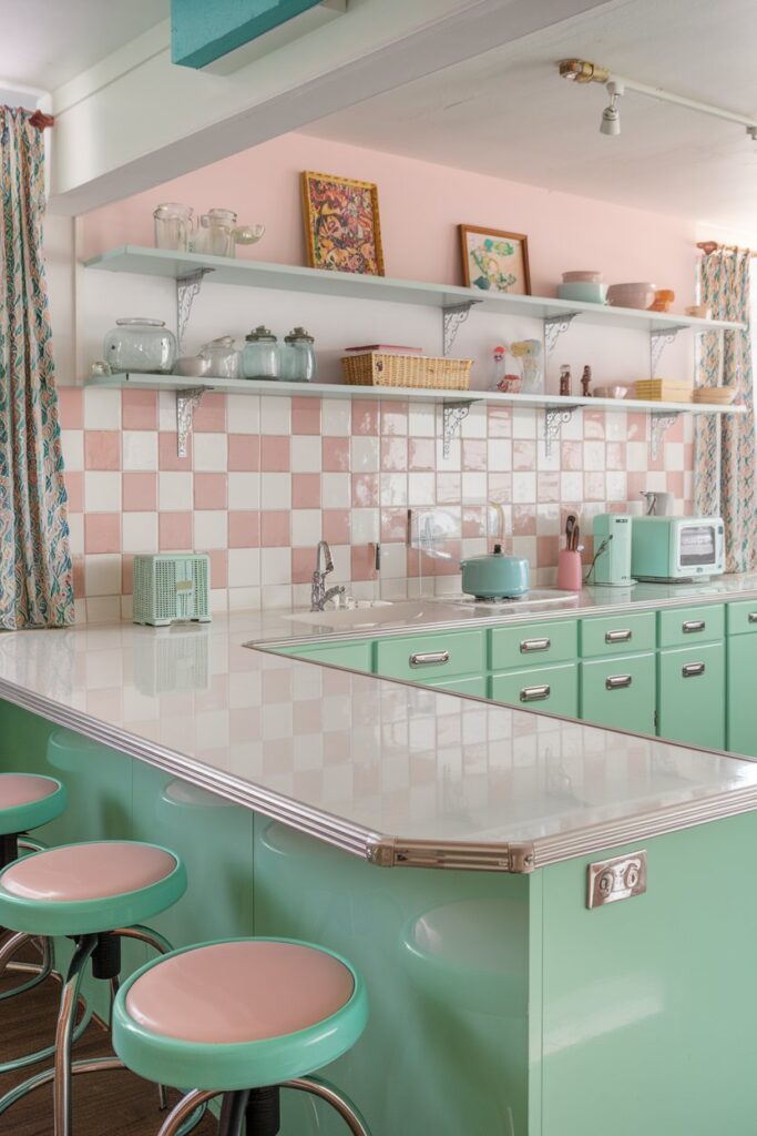 Mint Green Cabinets for a Retro Twist