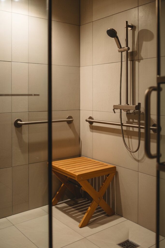 Accessible Shower Stalls with Fold-Down Benches