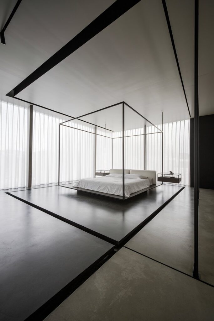 Minimalist Black and White Bedroom with Clean Lines