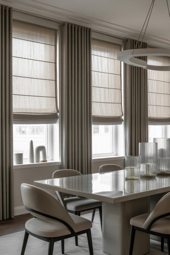 Roman Shades with Curtain Panels for a Modern Twist