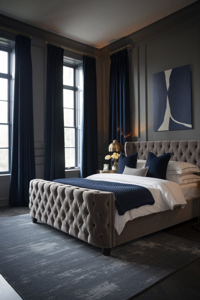 Grey and Navy Blue Bedroom