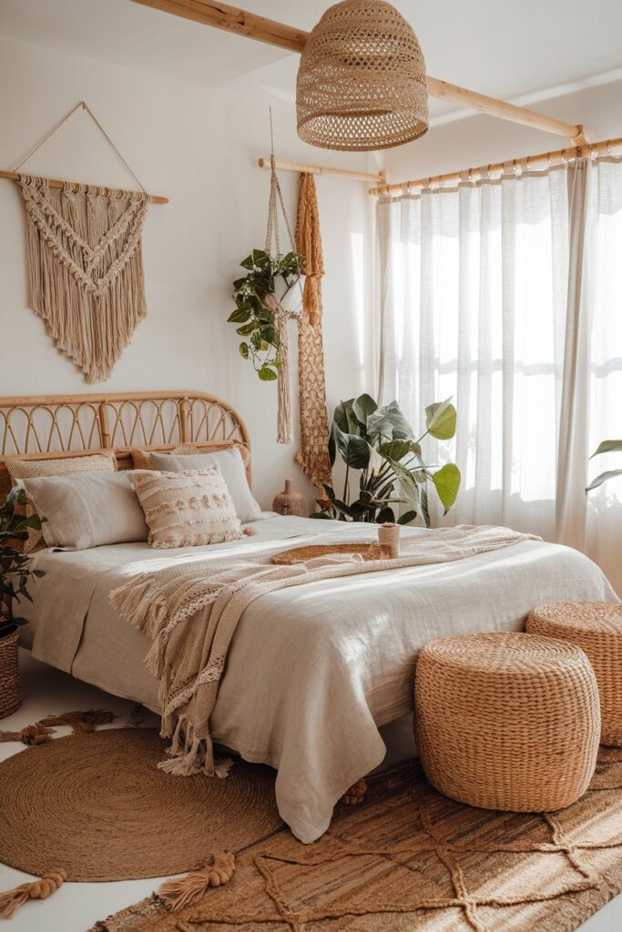 Boho-Inspired Bedroom with Rattan and Woven Textiles