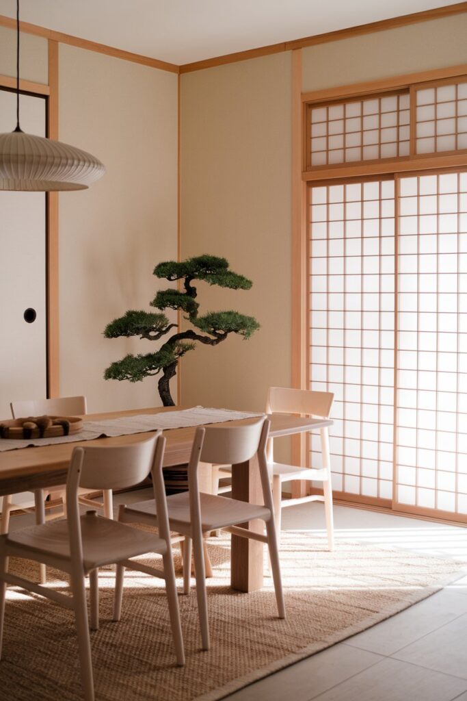 Japandi Dining Room with Sliding Doors