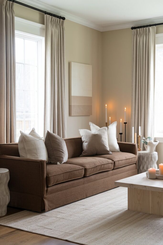 Neutral Beige and Brown Living Room for a Soft Look