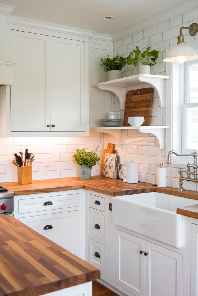 White Cabinets with Butcher Block Countertops