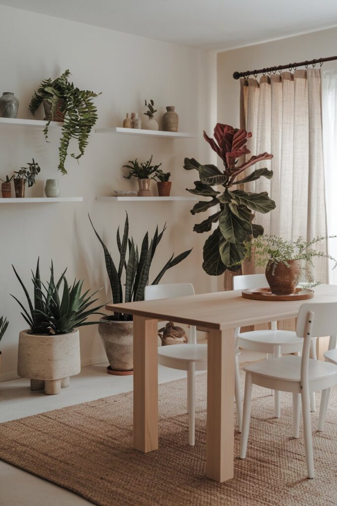 Japandi Dining Room with Indoor Plants