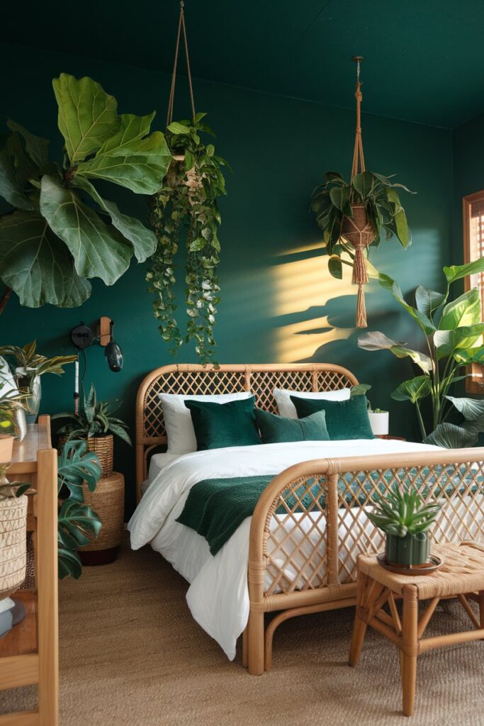 Green Bedroom with Plants