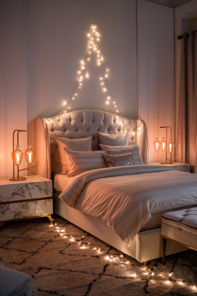 Soft Lighting with Bedside Lamps and Fairy Lights