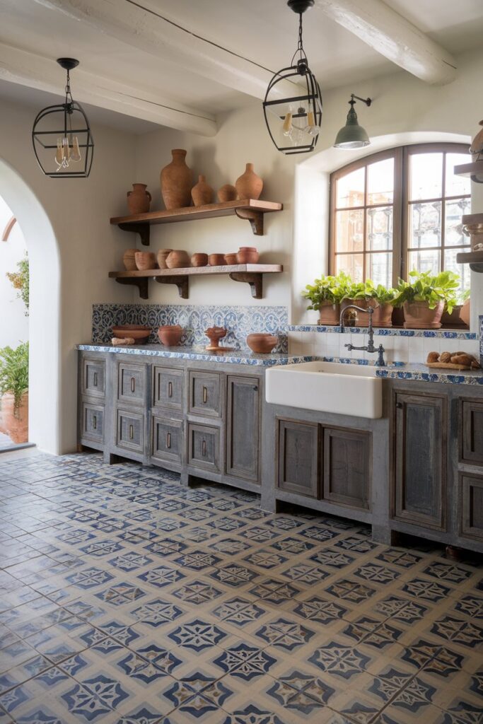 Patterned Cement Tile Kitchen Flooring