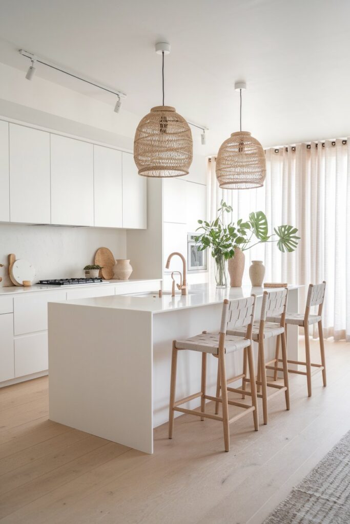 Scandinavian White Kitchen with Natural Textures