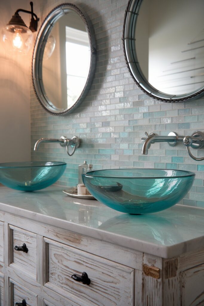 Turquoise and Aqua Glass Sink Bowls