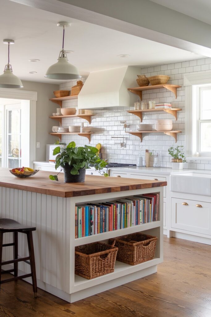 Kitchen Island with Bookcase Shelving