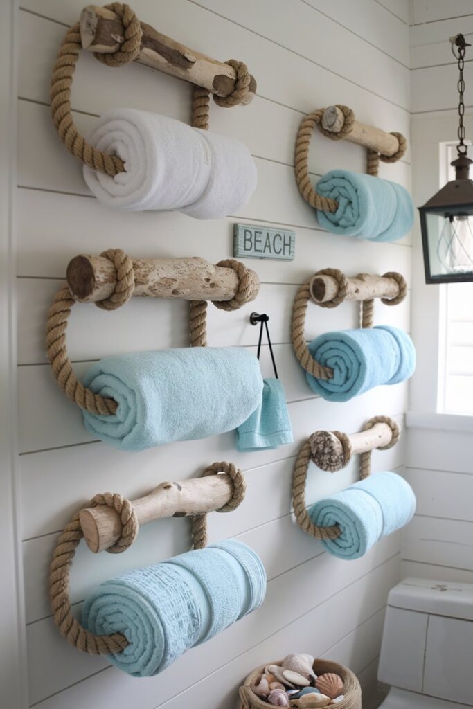 Towel Hooks Made from Rope or Driftwood