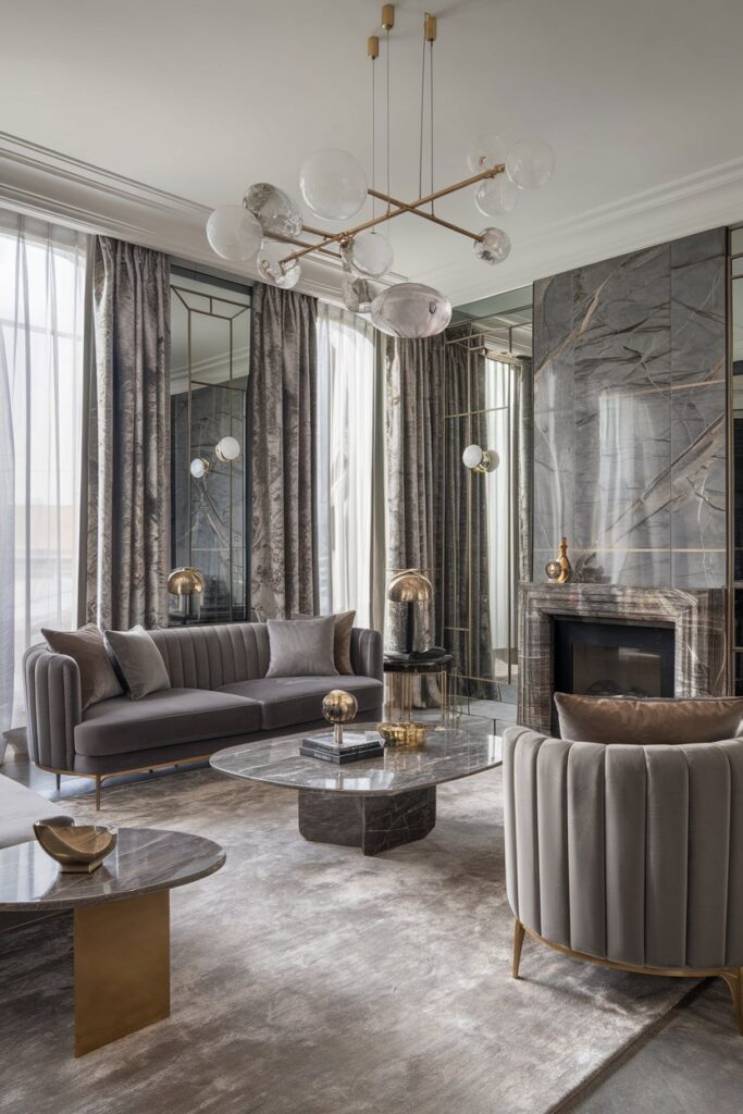 Grey Living Room with Marble Accents for Luxury