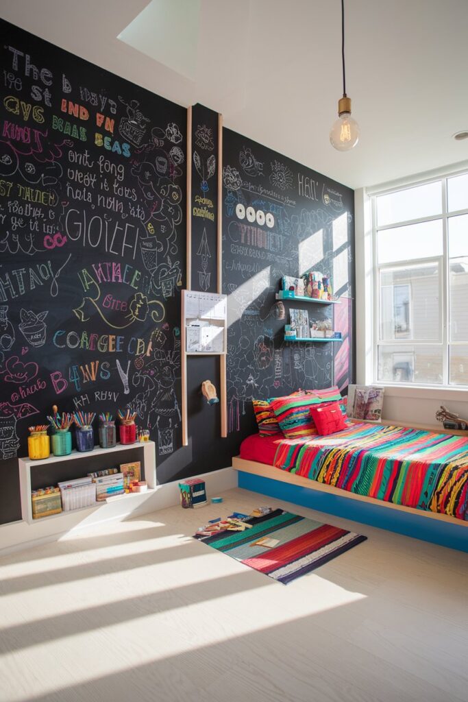 Art-Inspired Bedroom with Chalkboard Wall