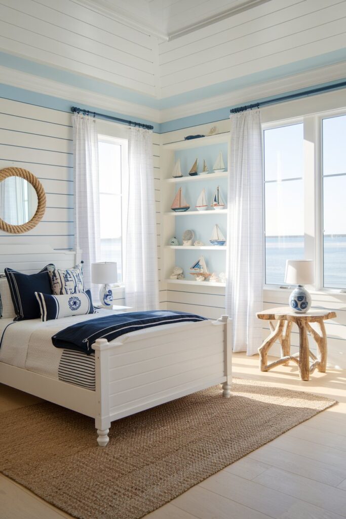 Blue and White Coastal-Inspired Bedroom