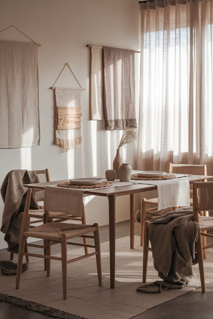 Japandi Dining Room with Cozy Textiles