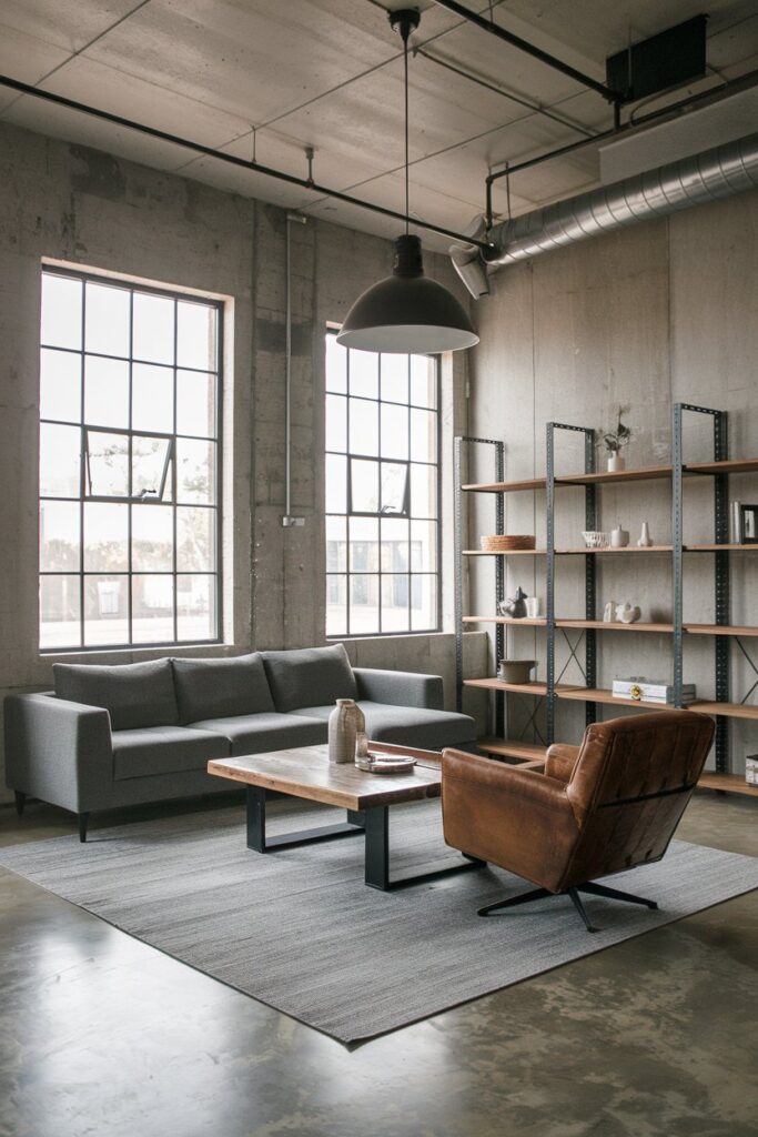 Industrial Grey Living Room with Concrete and Steel