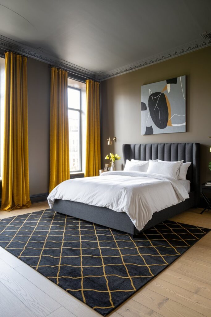 Grey and Mustard Yellow Bedroom