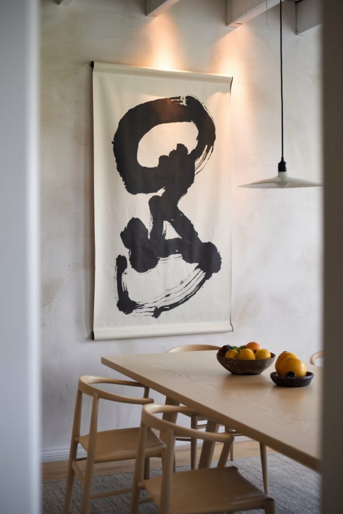 Japandi Dining Room with Wall Art