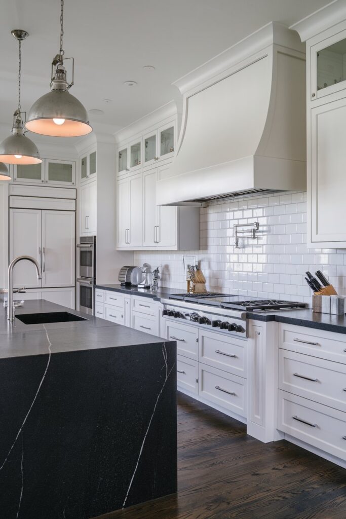 White Cabinets Paired with Dark Stone Countertops