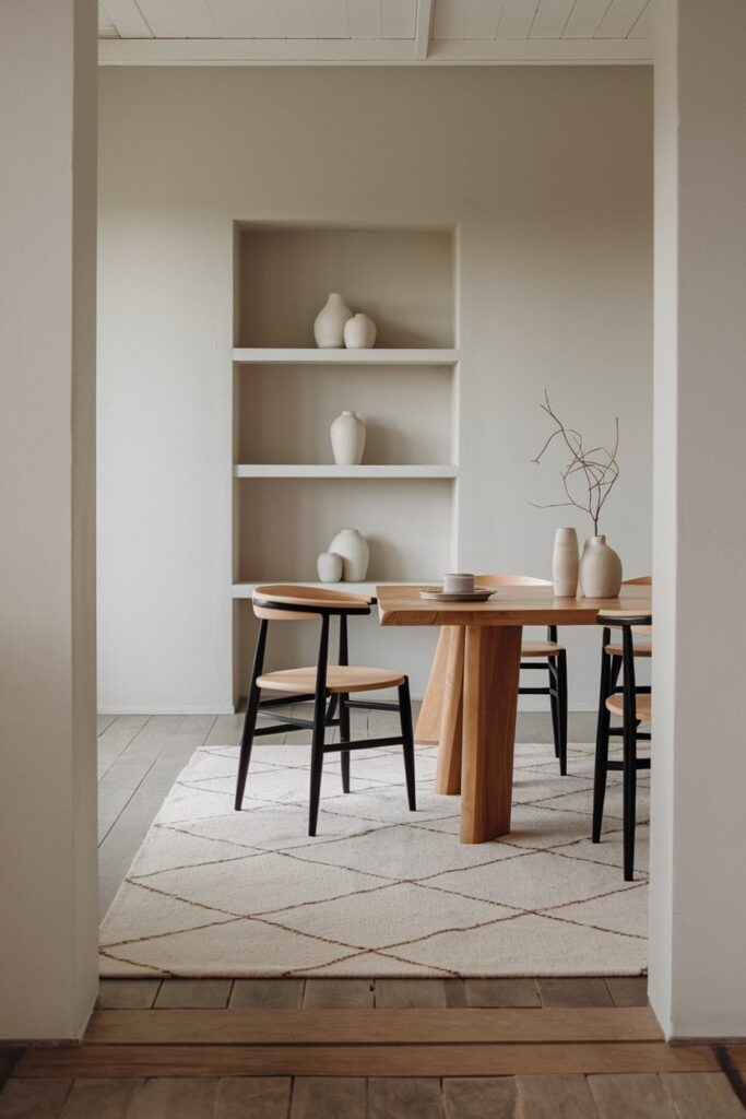 Japandi Dining Room with Neutral Rugs